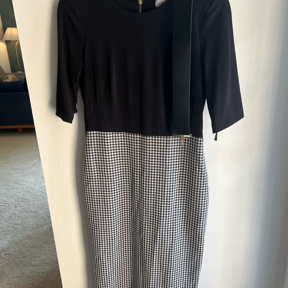 Calvin Klein Black and White Long Sleeve Dress
